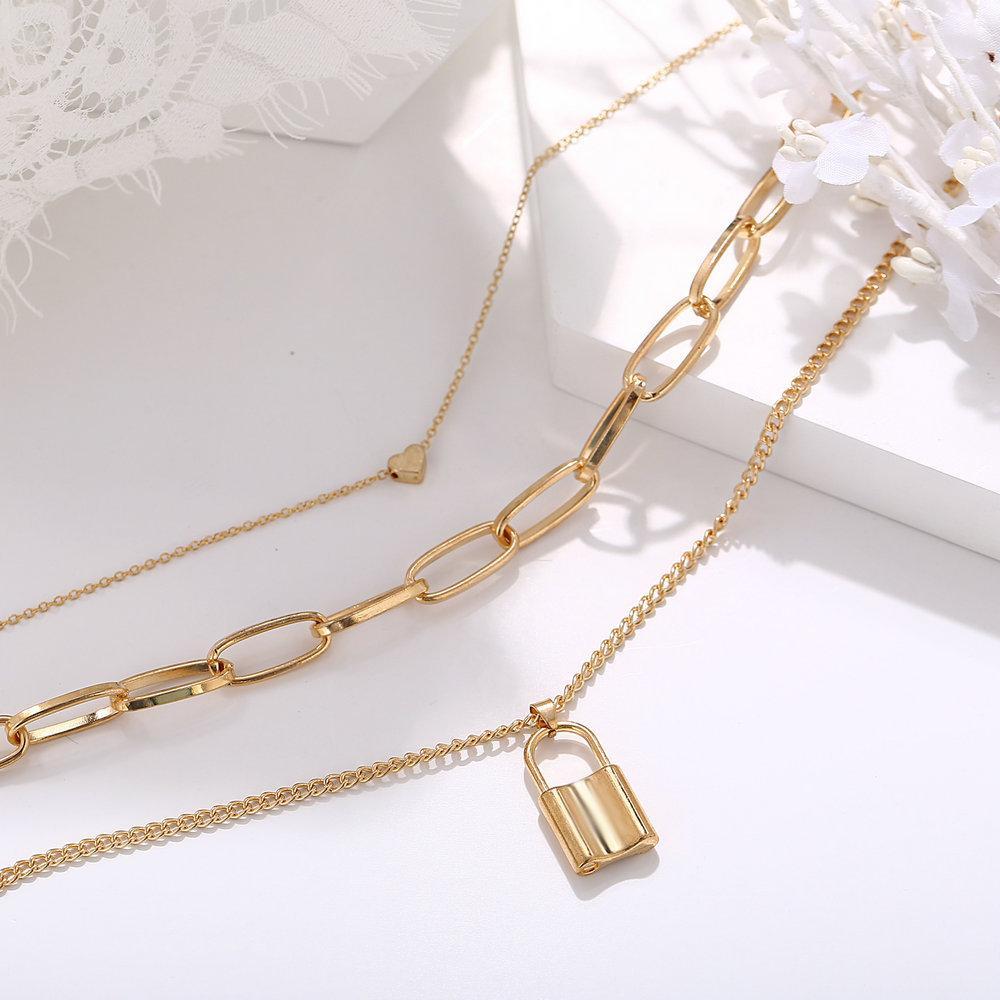Heart Chain Lock Necklace Goldtone Necklace in Goldtone ITALY Design