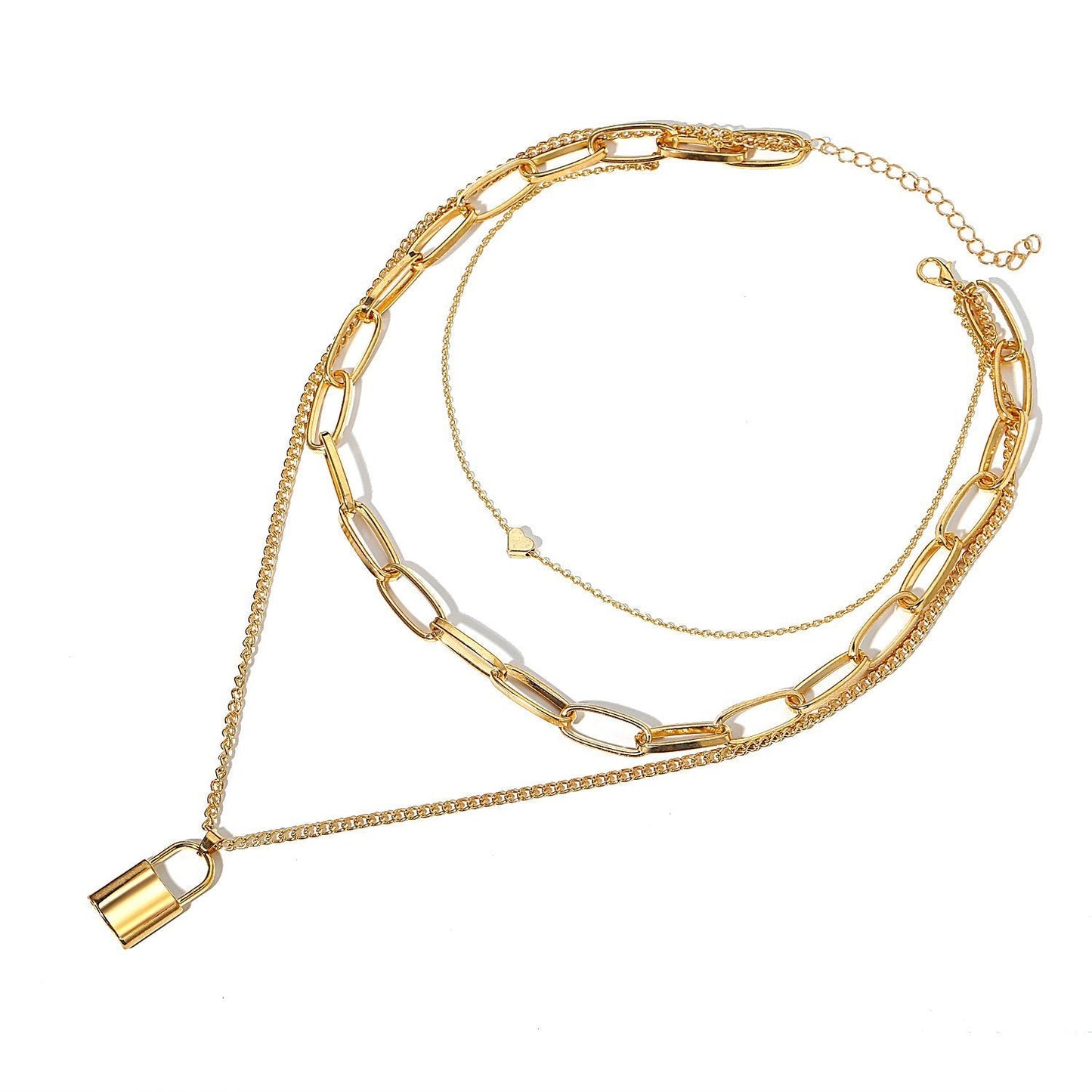Heart Chain Lock Necklace Goldtone Necklace in Goldtone ITALY Design