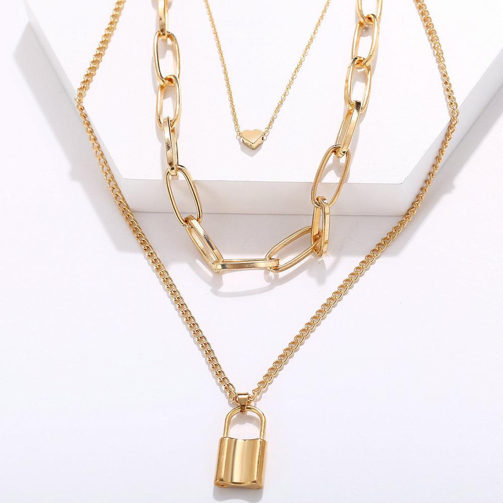 Heart Chain Lock Necklace Goldtone Necklace in Goldtone ITALY Design