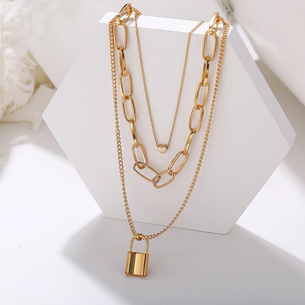Heart Chain Lock Necklace Goldtone Necklace in Goldtone ITALY Design