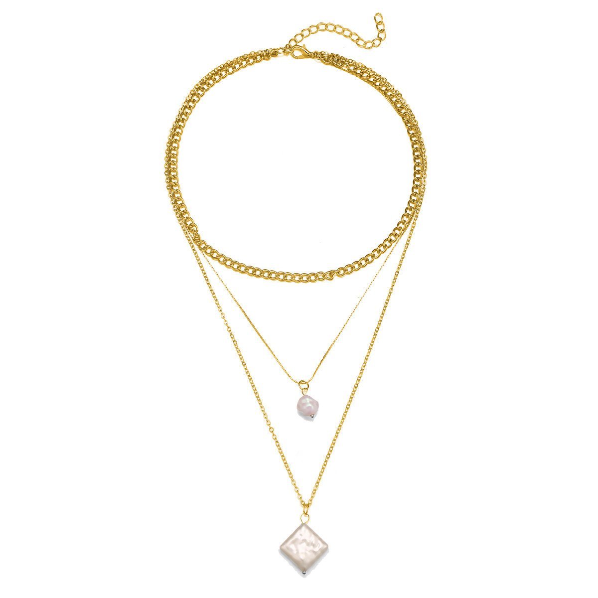 3 Piece Pearl Linear Chain Necklace in Goldtone ITALY Design