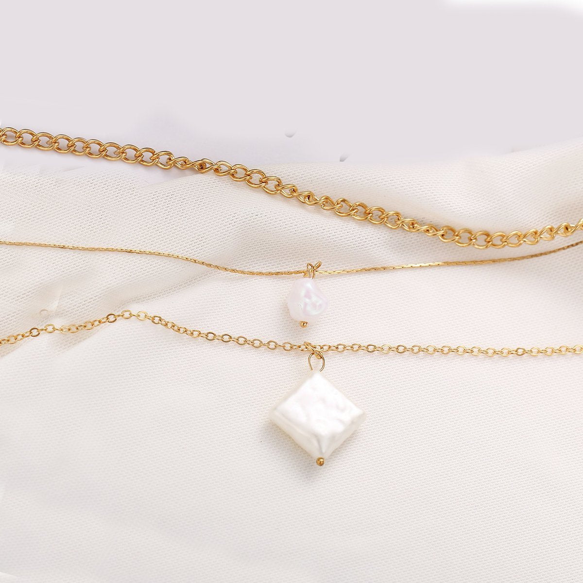 3 Piece Pearl Linear Chain Necklace in Goldtone ITALY Design
