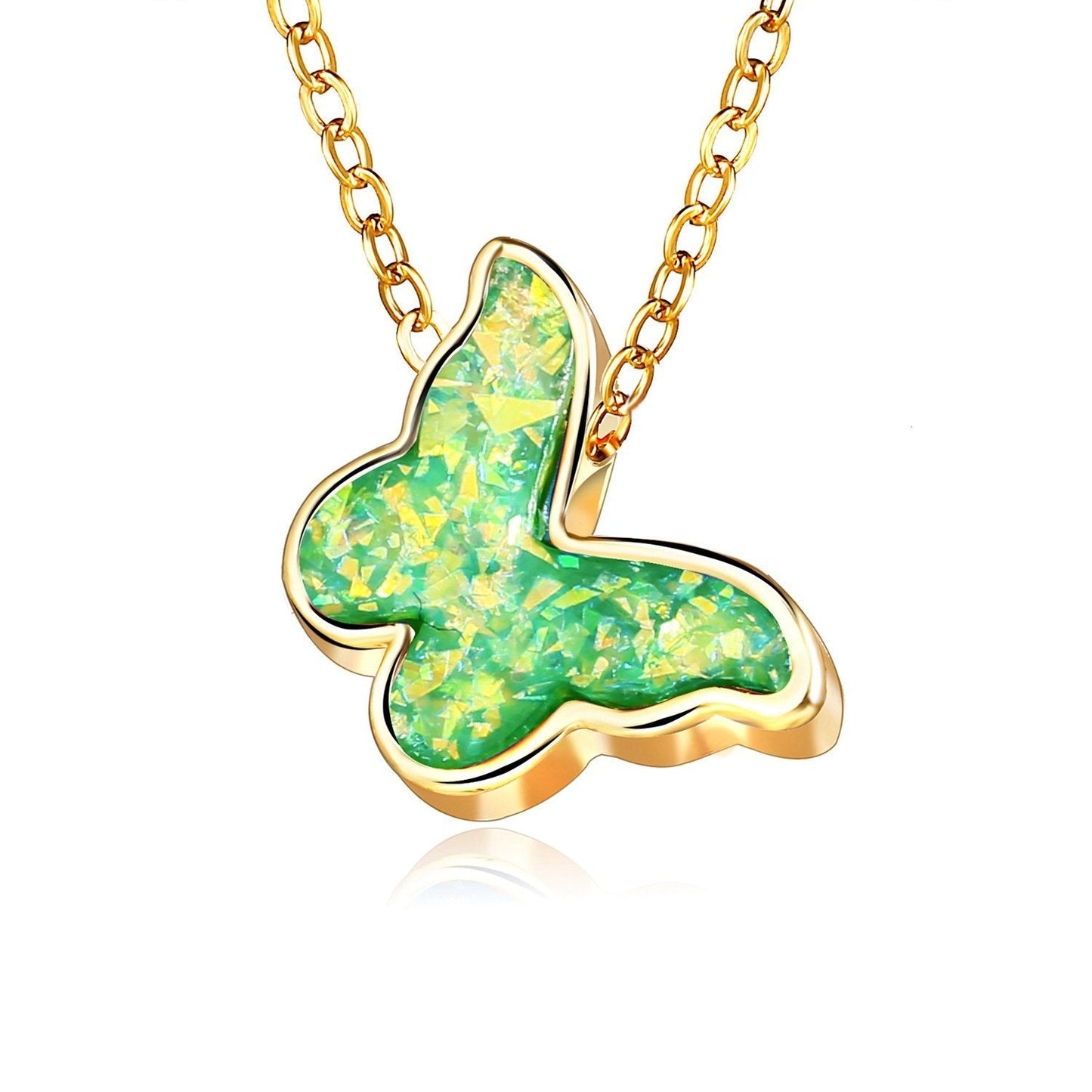 Opal Created Butterfly-Green Goldtone Necklace in Goldtone ITALY Design