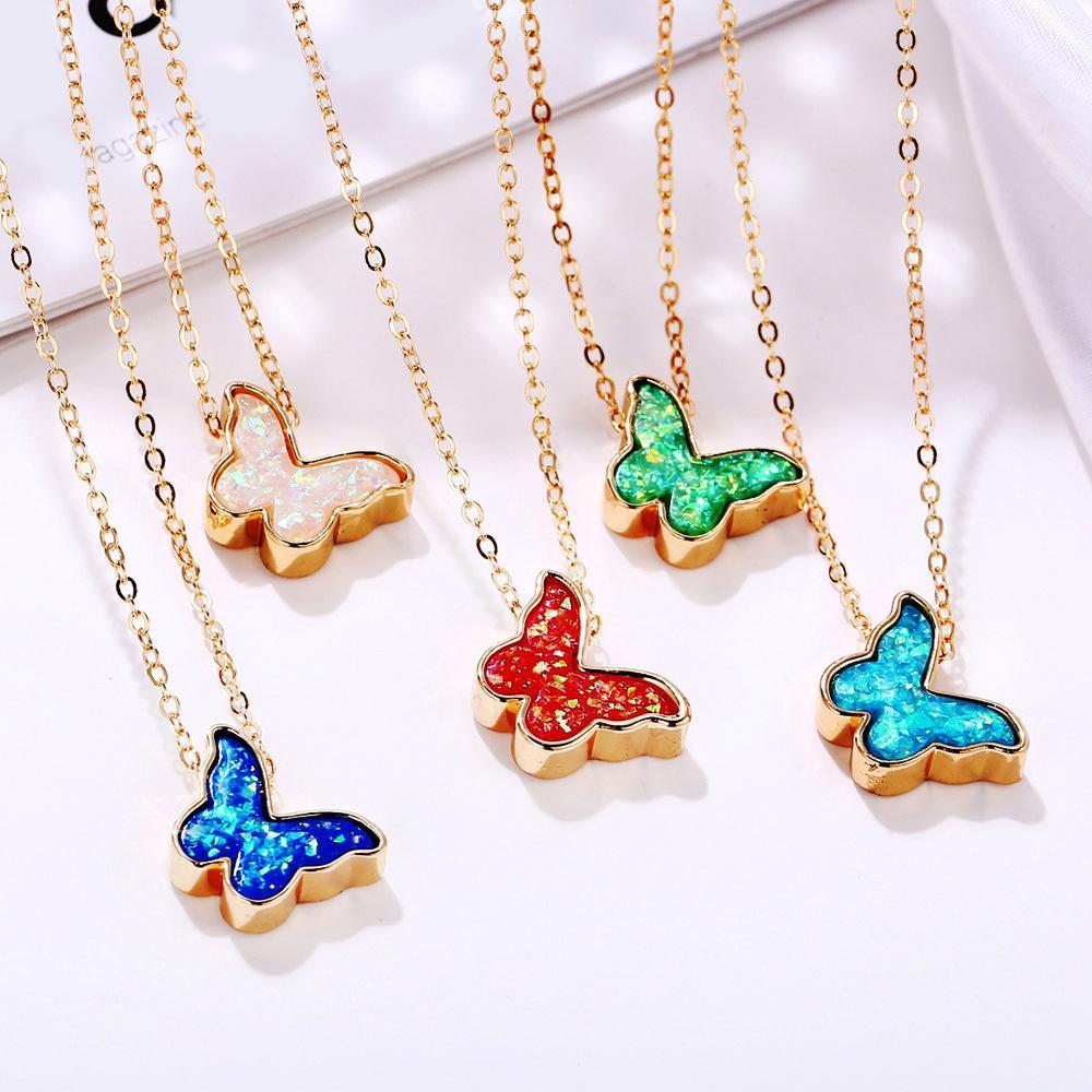 Opal Created Butterfly-Turquoise Goldtone Necklace in Goldtone ITALY Design