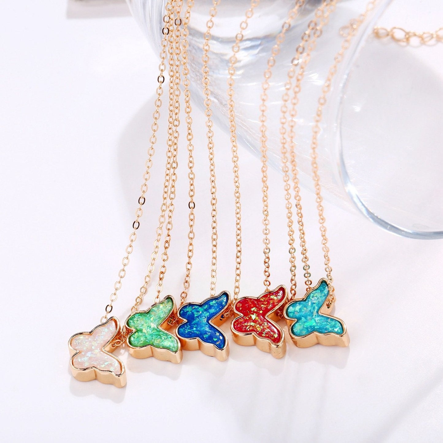 Opal Created Butterfly-Turquoise Goldtone Necklace in Goldtone ITALY Design