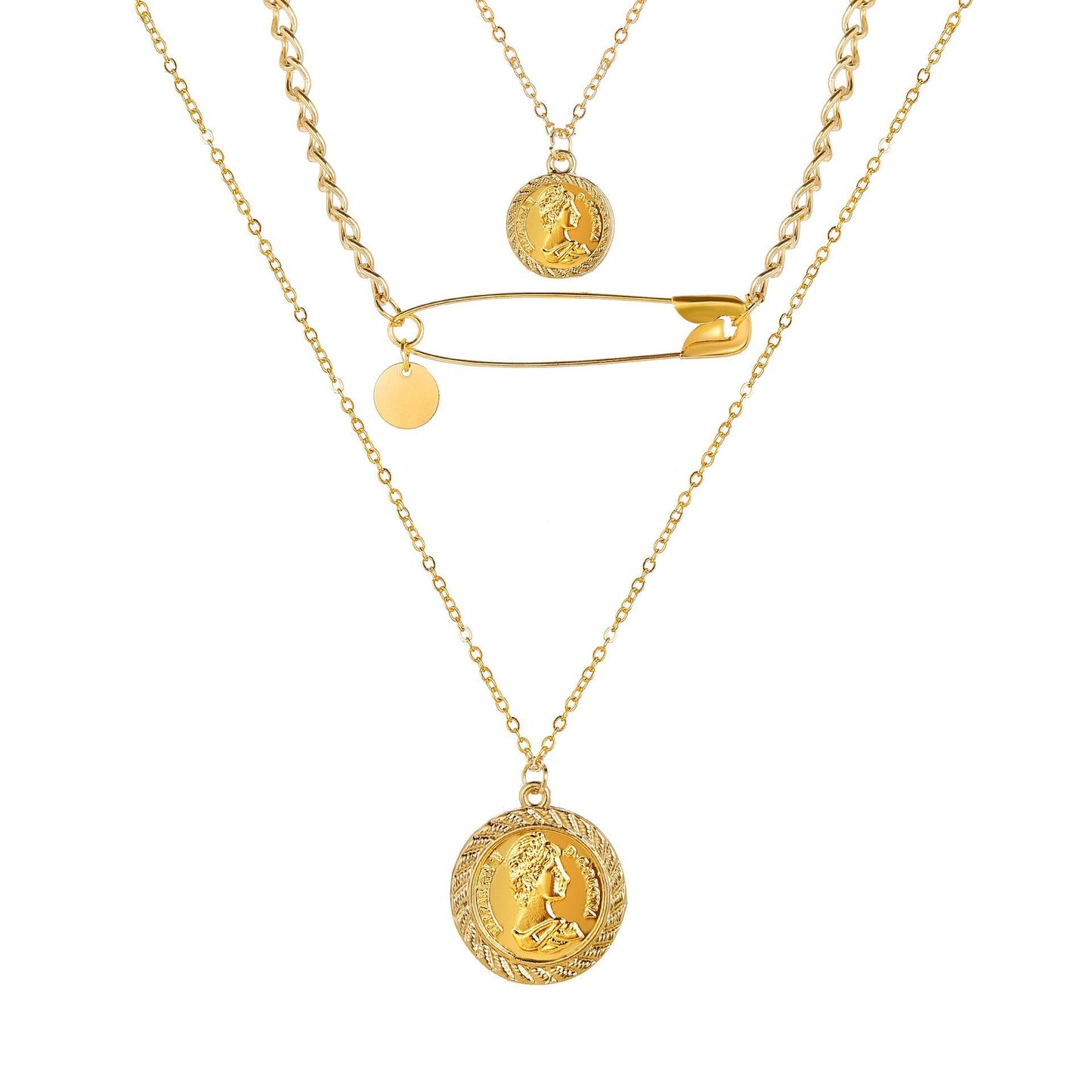 3 Piece Coin and Pin Goldtone Necklace in Goldtone ITALY Design
