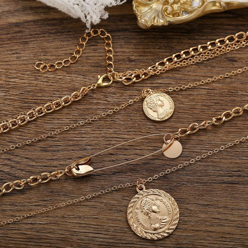 3 Piece Coin and Pin Goldtone Necklace in Goldtone ITALY Design