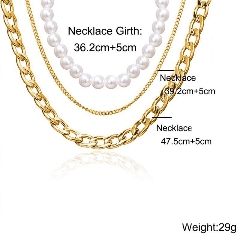 Pearl and Curb 3 Piece Layer Goldtone Necklace in Goldtone ITALY Design