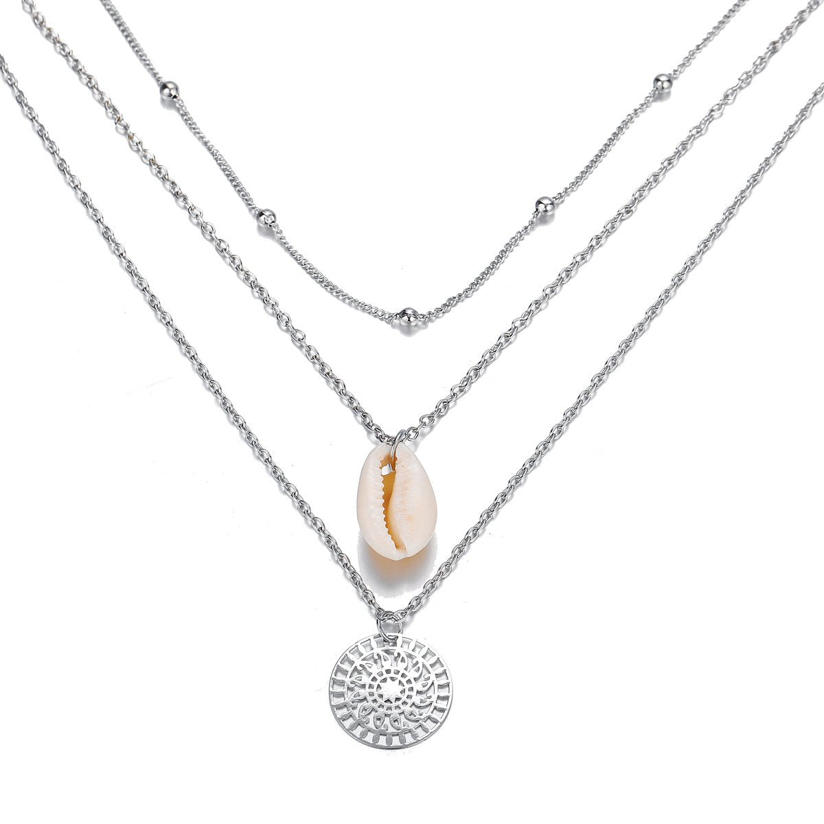 Bohemian and Shell 3 Piece Layer Goldtone Necklace in Goldtone ITALY Design