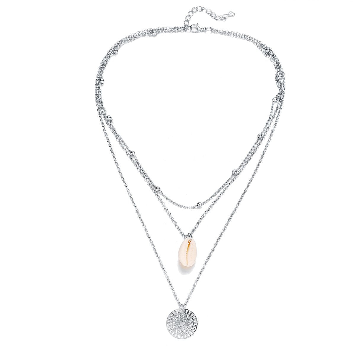 Bohemian and Shell 3 Piece Layer Goldtone Necklace in Goldtone ITALY Design