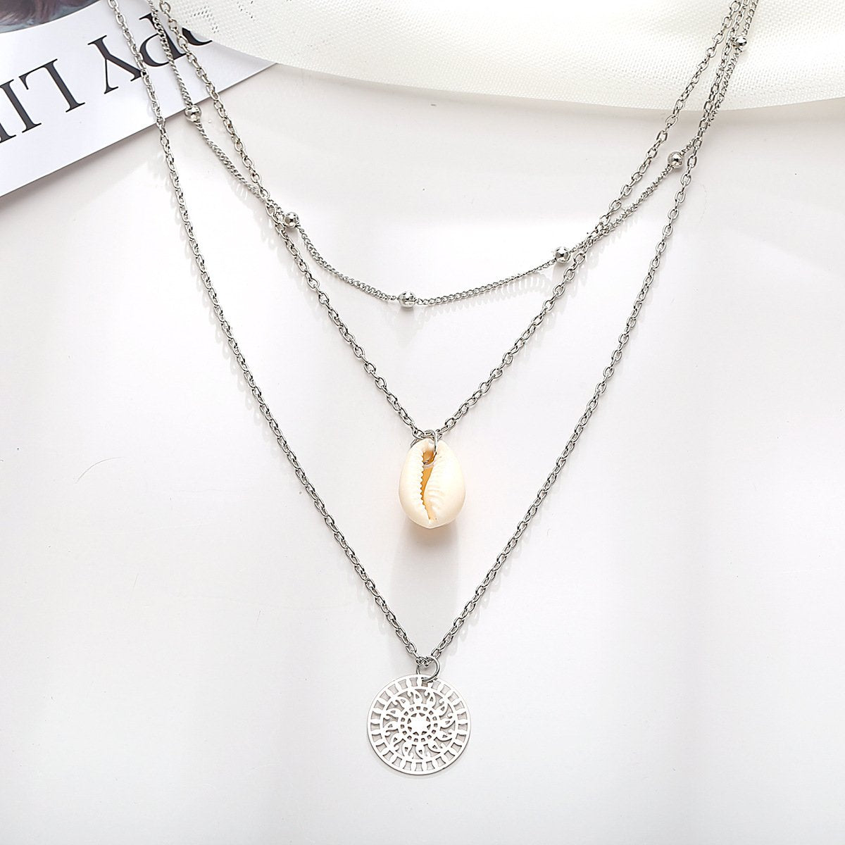 Bohemian and Shell 3 Piece Layer Goldtone Necklace in Goldtone ITALY Design