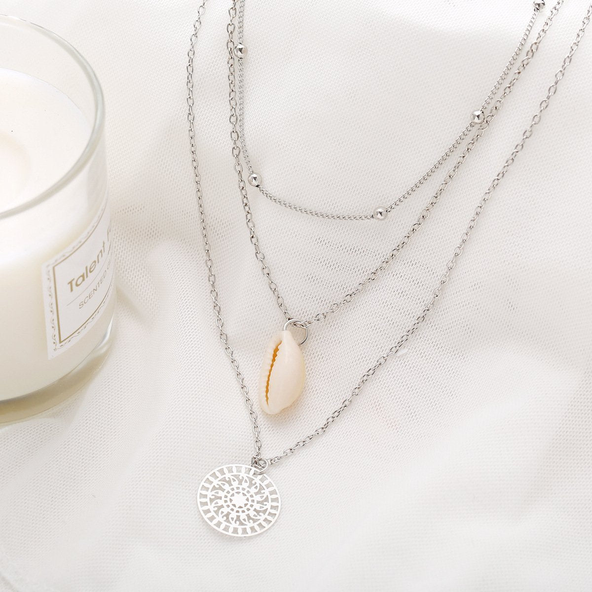 Bohemian and Shell 3 Piece Layer Goldtone Necklace in Goldtone ITALY Design