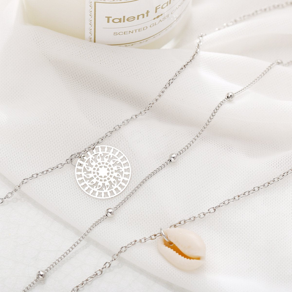 Bohemian and Shell 3 Piece Layer Goldtone Necklace in Goldtone ITALY Design