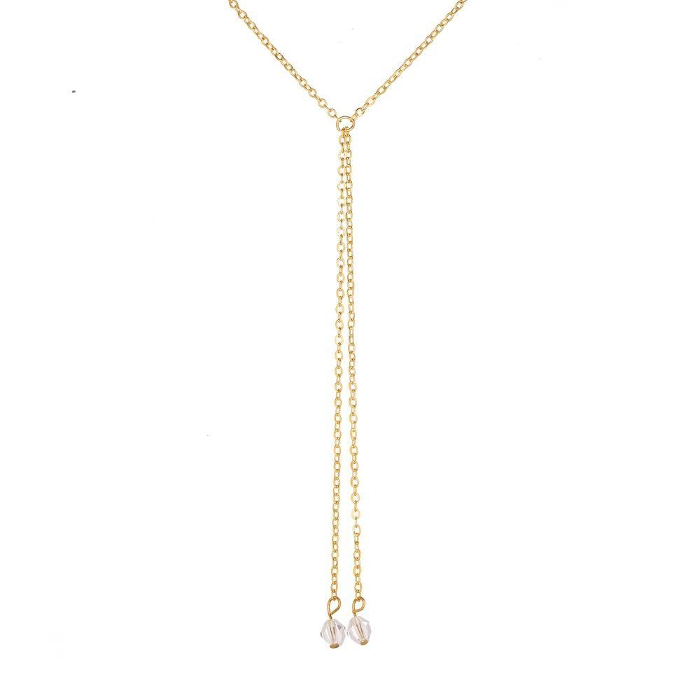 Double Pearl Lariant Goldtone Necklace in Goldtone ITALY Design