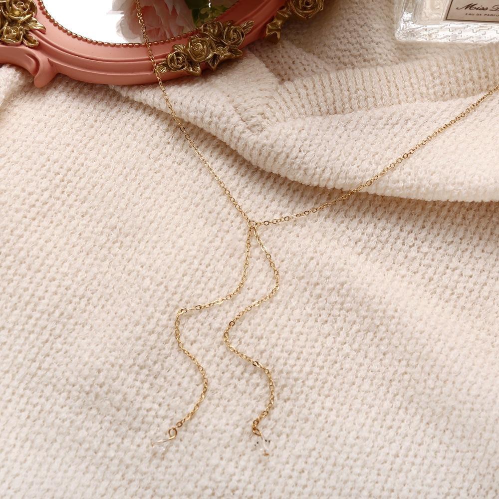 Double Pearl Lariant Goldtone Necklace in Goldtone ITALY Design