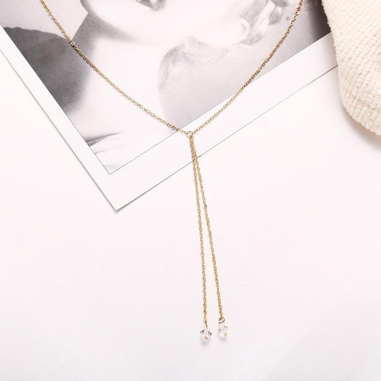 Double Pearl Lariant Goldtone Necklace in Goldtone ITALY Design