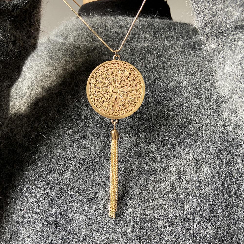 Fringe Tassell Drop Goldtone Necklace in Goldtone ITALY Design