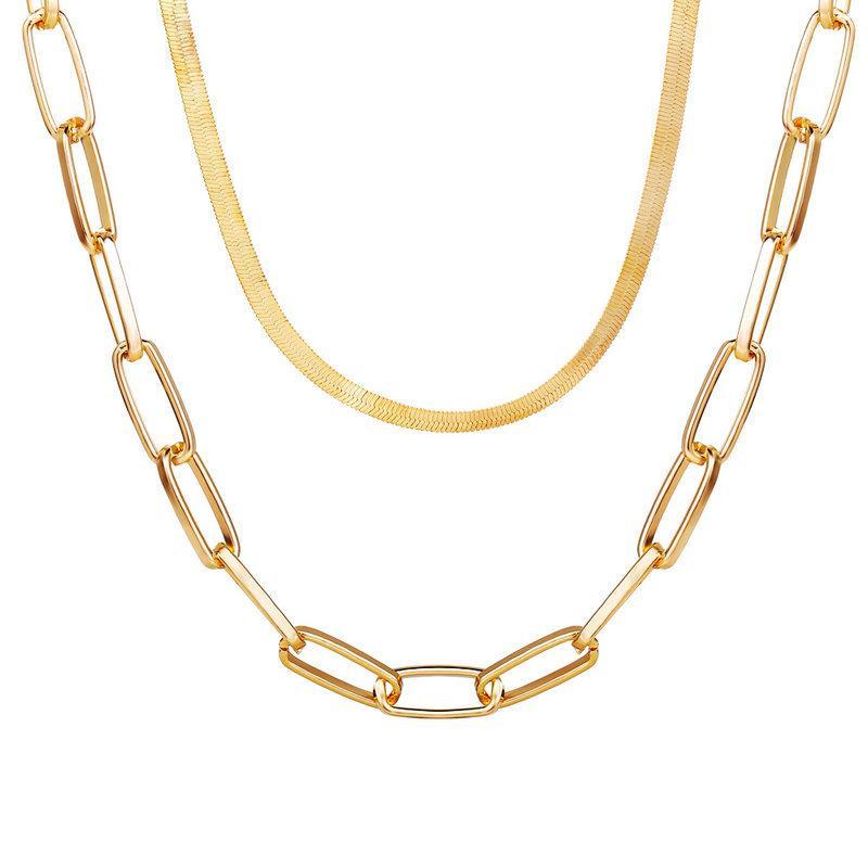 Omega and Paperclip 2 Piece Layer Goldtone Necklace in Goldtone ITALY Design