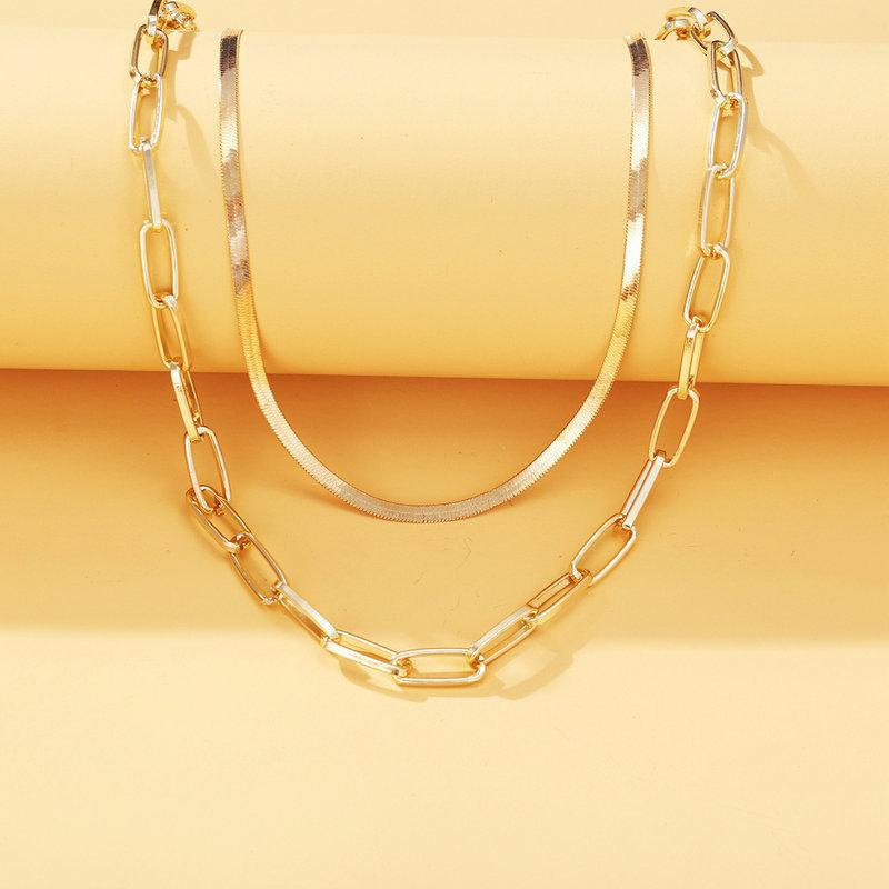 Omega and Paperclip 2 Piece Layer Goldtone Necklace in Goldtone ITALY Design