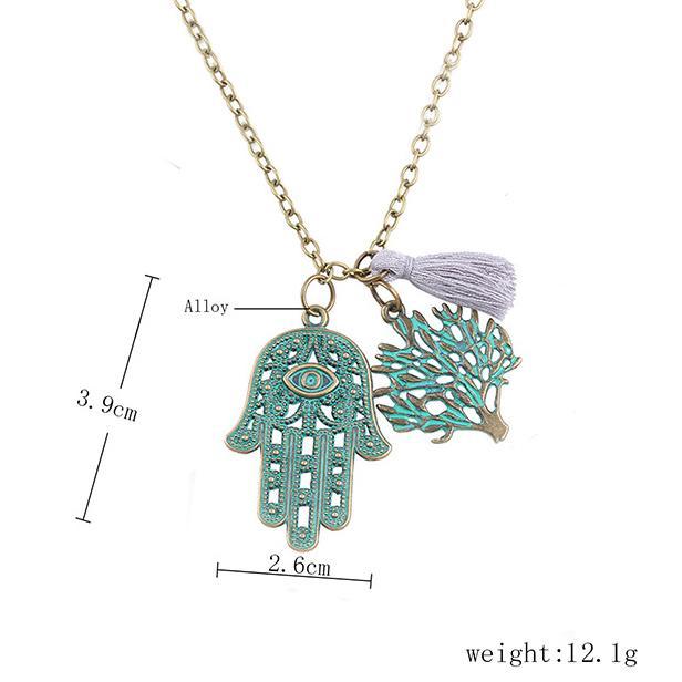 Hamsa Tree of Life Tassell Goldtone Necklace in Goldtone ITALY Design