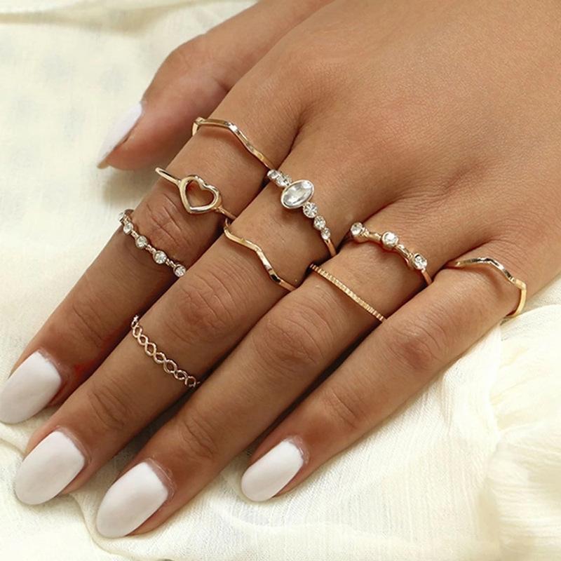 9 Piece Celestial Ring Set With Gemstone  Crystals Goldtone Ring Set