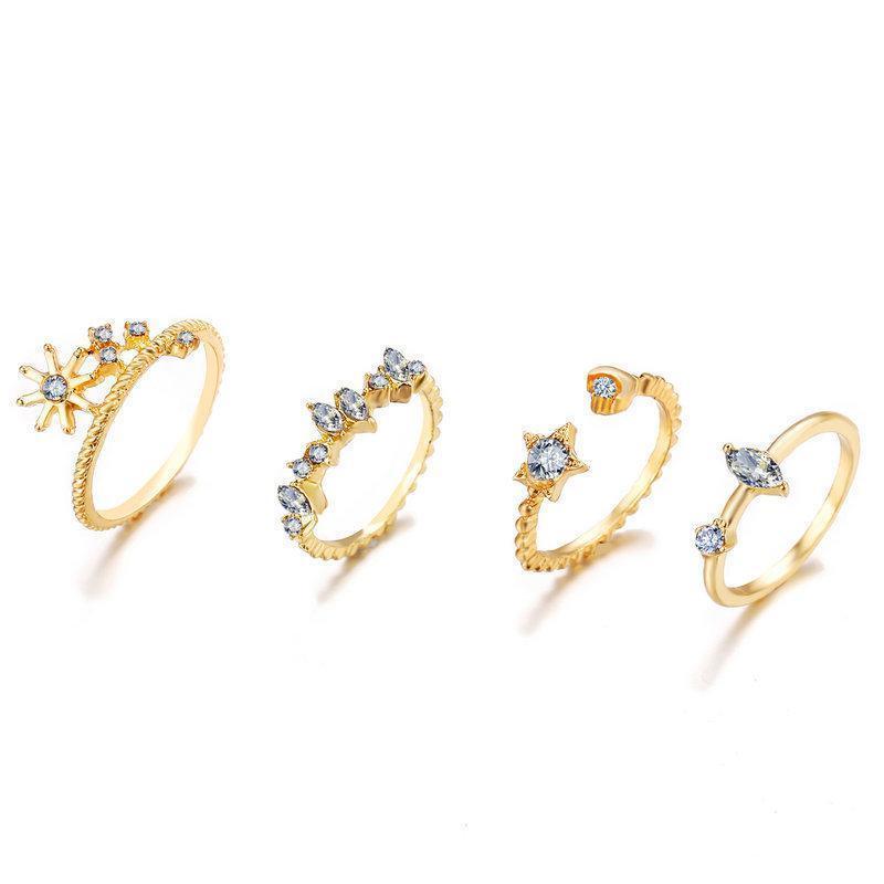9 Piece Celestial Ring Set With Gemstone  Crystals Goldtone Ring Set