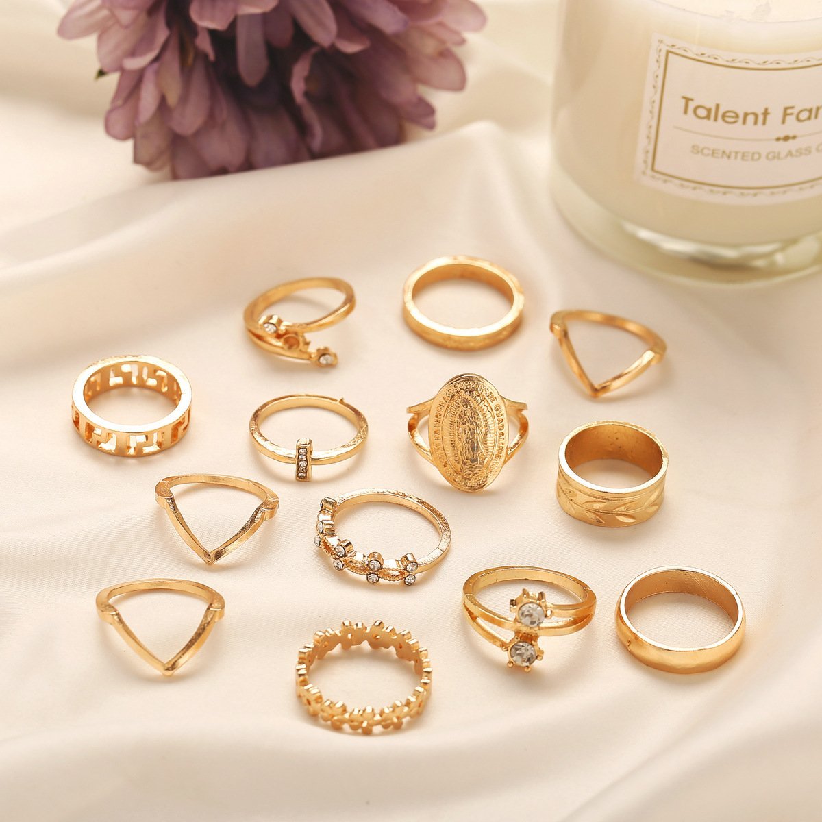13 Piece Medallion Ring Set With Crystals Goldtone Ring in Goldtone ITALY Design