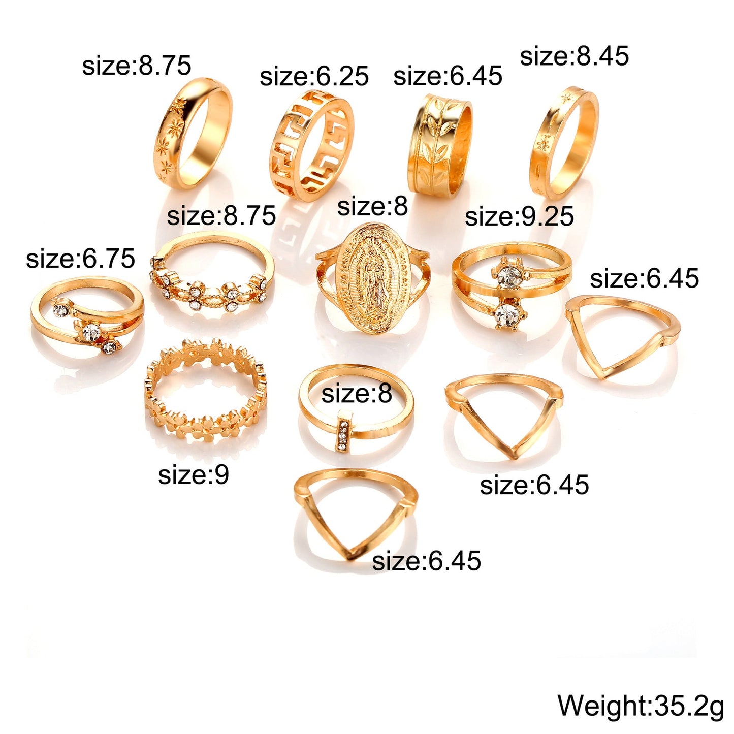13 Piece Medallion Ring Set With Crystals Goldtone Ring in Goldtone