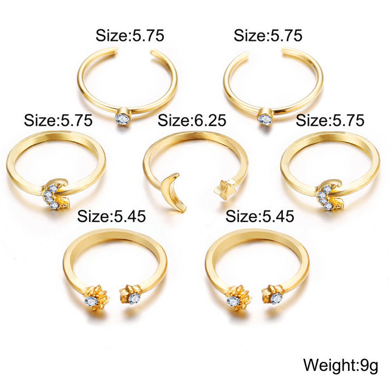 11-Piece Minimalist Bohemian Pav'e Ring Set in Goldtone Tone