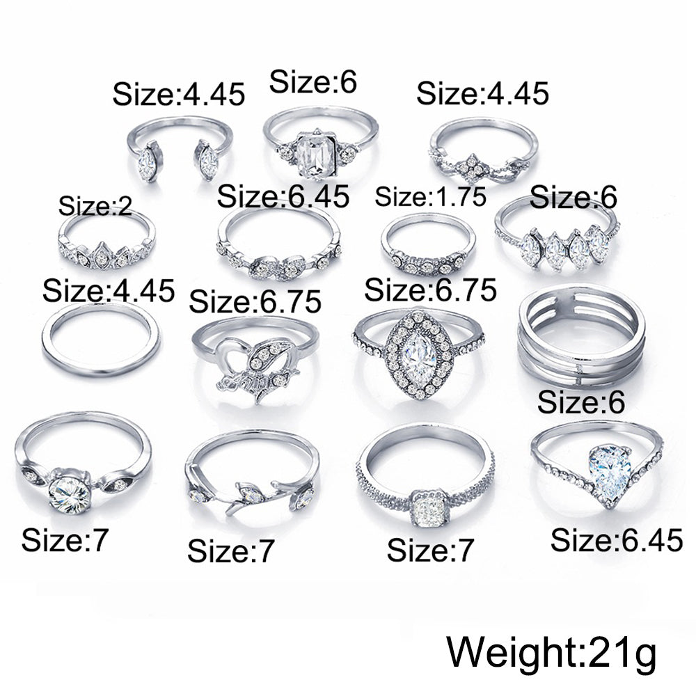 11-Piece Minimalist Bohemian Pav'e Ring Set in Goldtone Tone