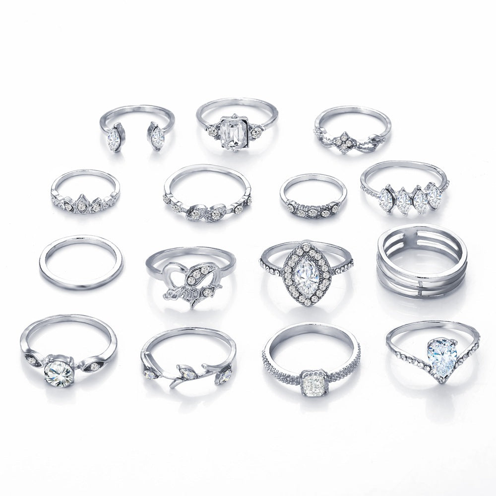 11-Piece Minimalist Bohemian Pav'e Ring Set in Goldtone Tone