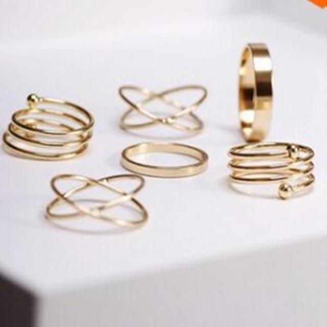 6 Piece Geometric Ring Set Goldtone Ring in Goldtone ITALY Design