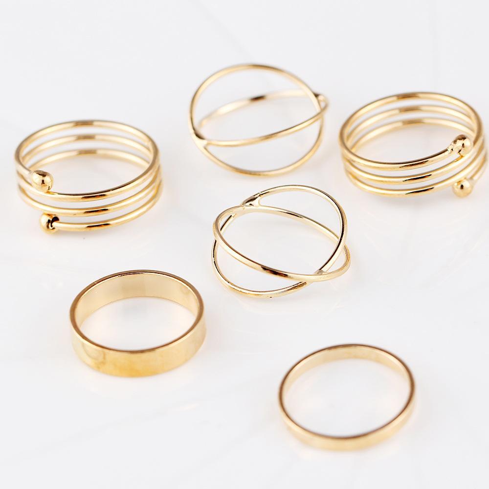 6 Piece Geometric Ring Set Goldtone Ring in Goldtone ITALY Design