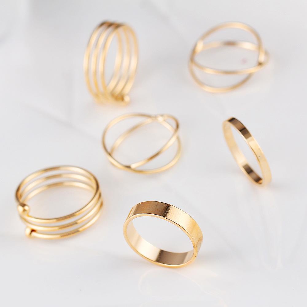 6 Piece Geometric Ring Set Goldtone Ring in Goldtone ITALY Design