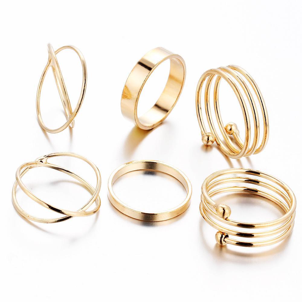 6 Piece Geometric Ring Set Goldtone Ring in Goldtone ITALY Design