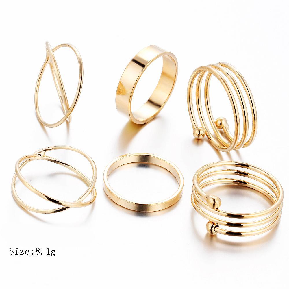 6 Piece Geometric Ring Set Goldtone Ring in Goldtone ITALY Design
