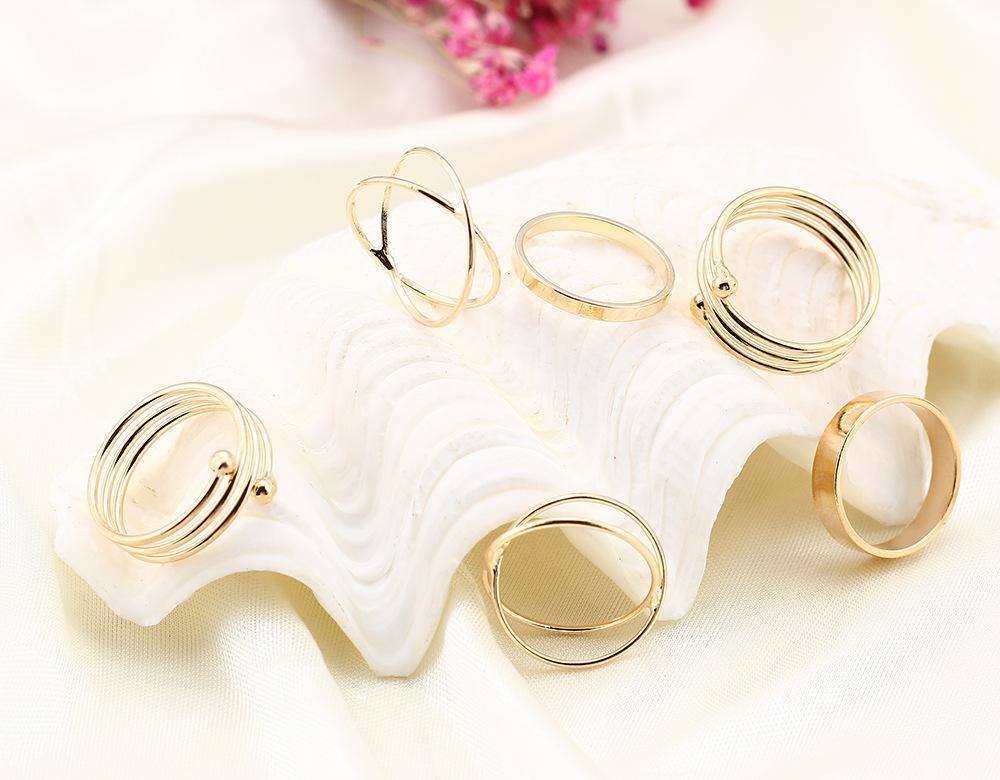 6 Piece Geometric Ring Set Goldtone Ring in Goldtone ITALY Design
