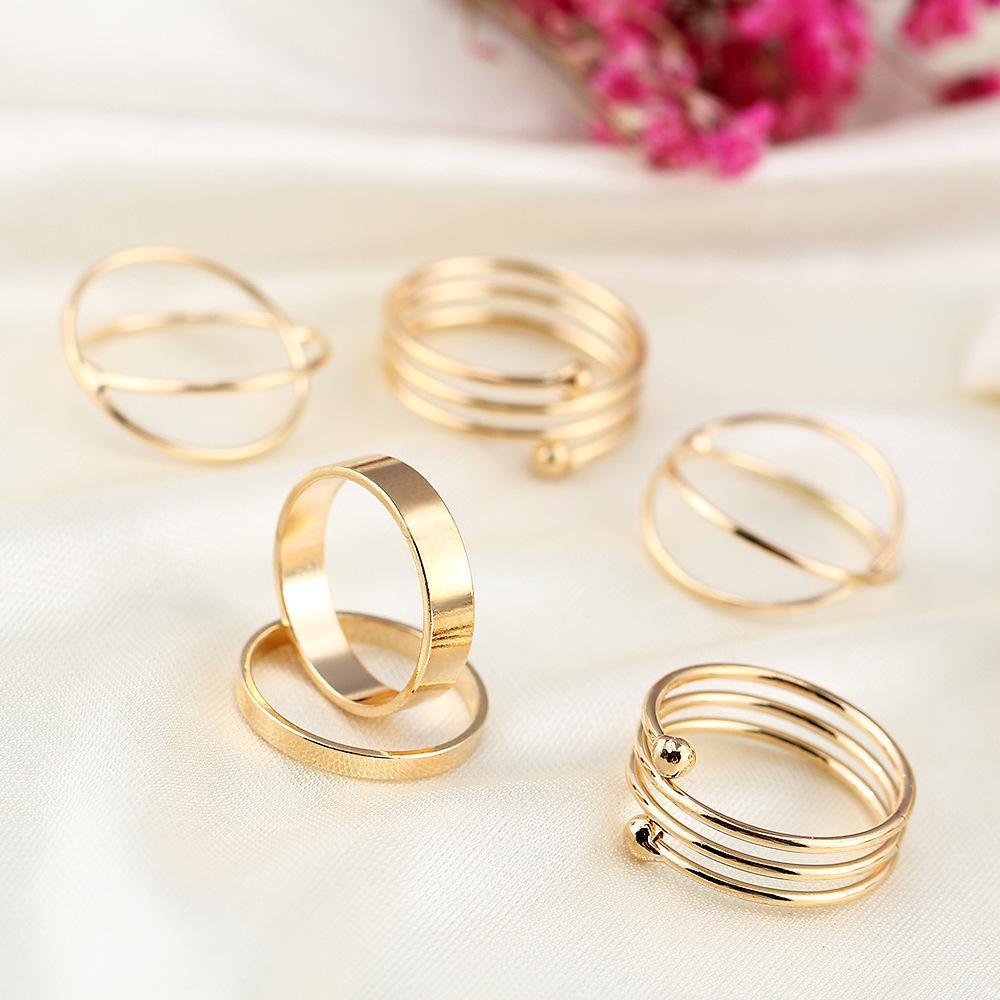 6 Piece Geometric Ring Set Goldtone Ring in Goldtone ITALY Design