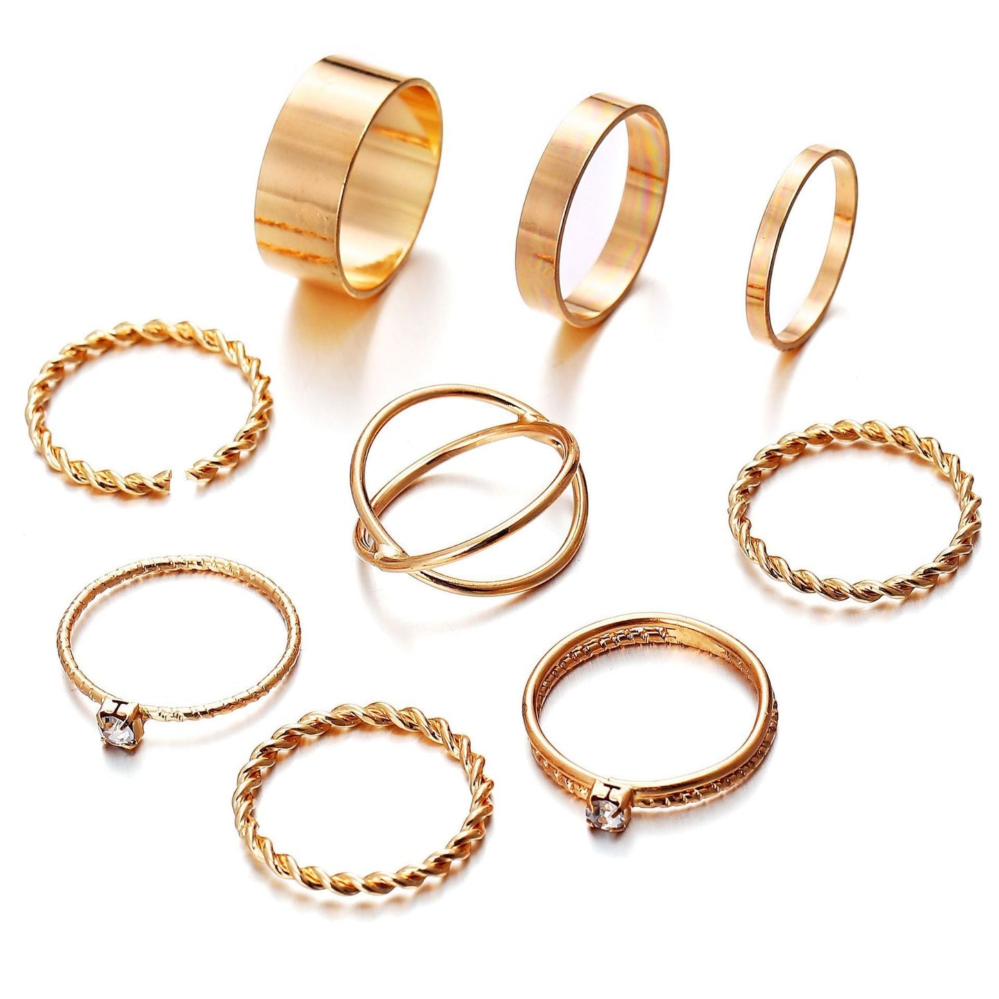 9 Piece Twist Geo Ring Set Goldtone Ring in Goldtone ITALY Design