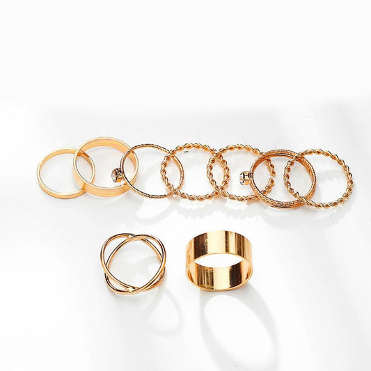 9 Piece Twist Geo Ring Set Goldtone Ring in Goldtone ITALY Design