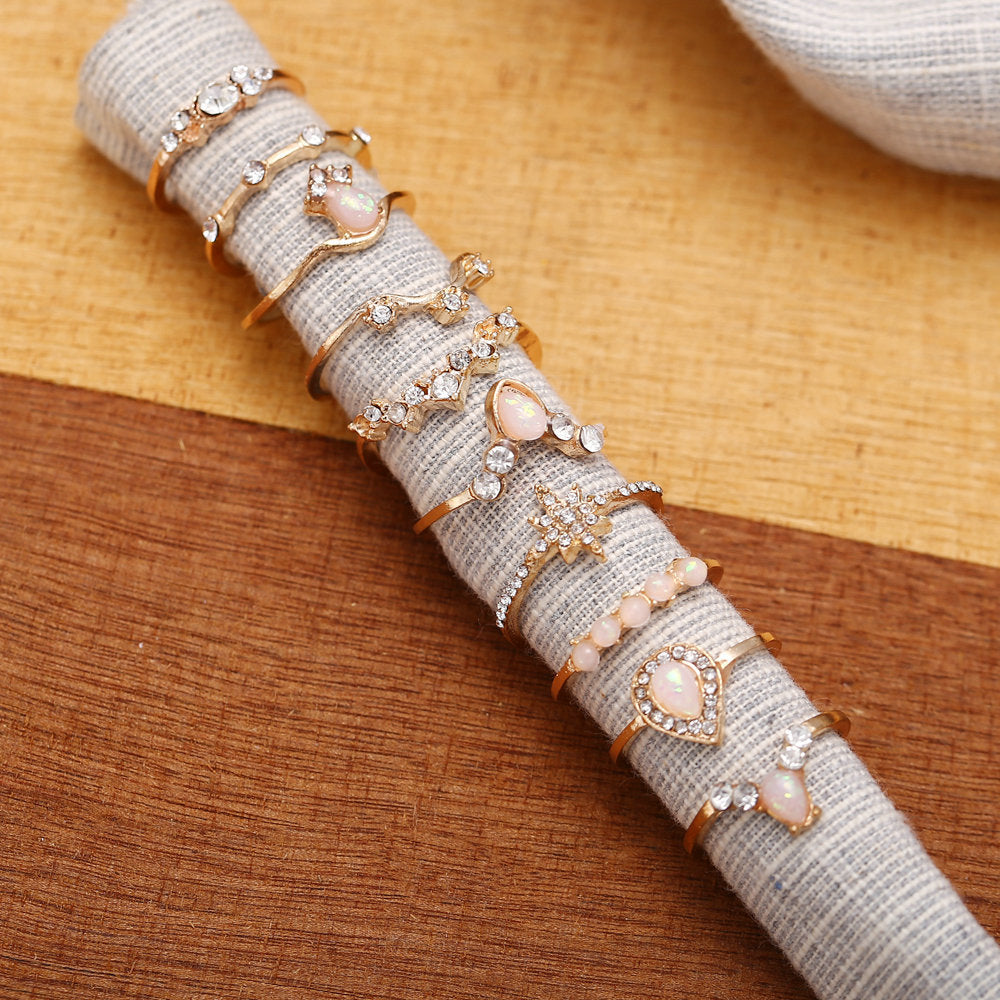 10 Piece Opal Created Ring Set With Crystals Goldtone Ring in Goldtone