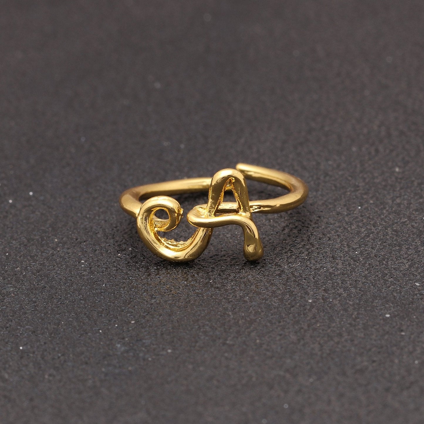 Goldtone Tone  Sleek Initial Curved Adjustable Ring ITALY Design