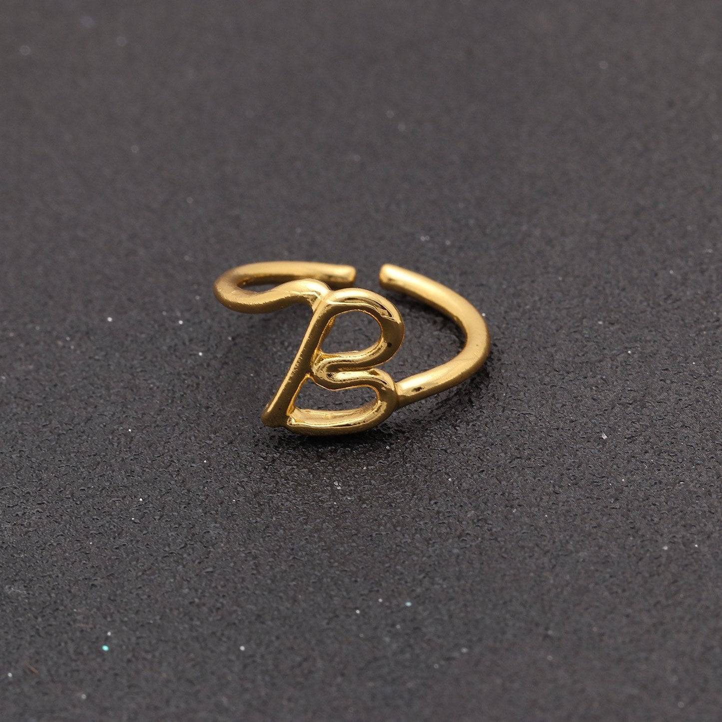 Goldtone Tone  Sleek Initial Curved Adjustable Ring ITALY Design