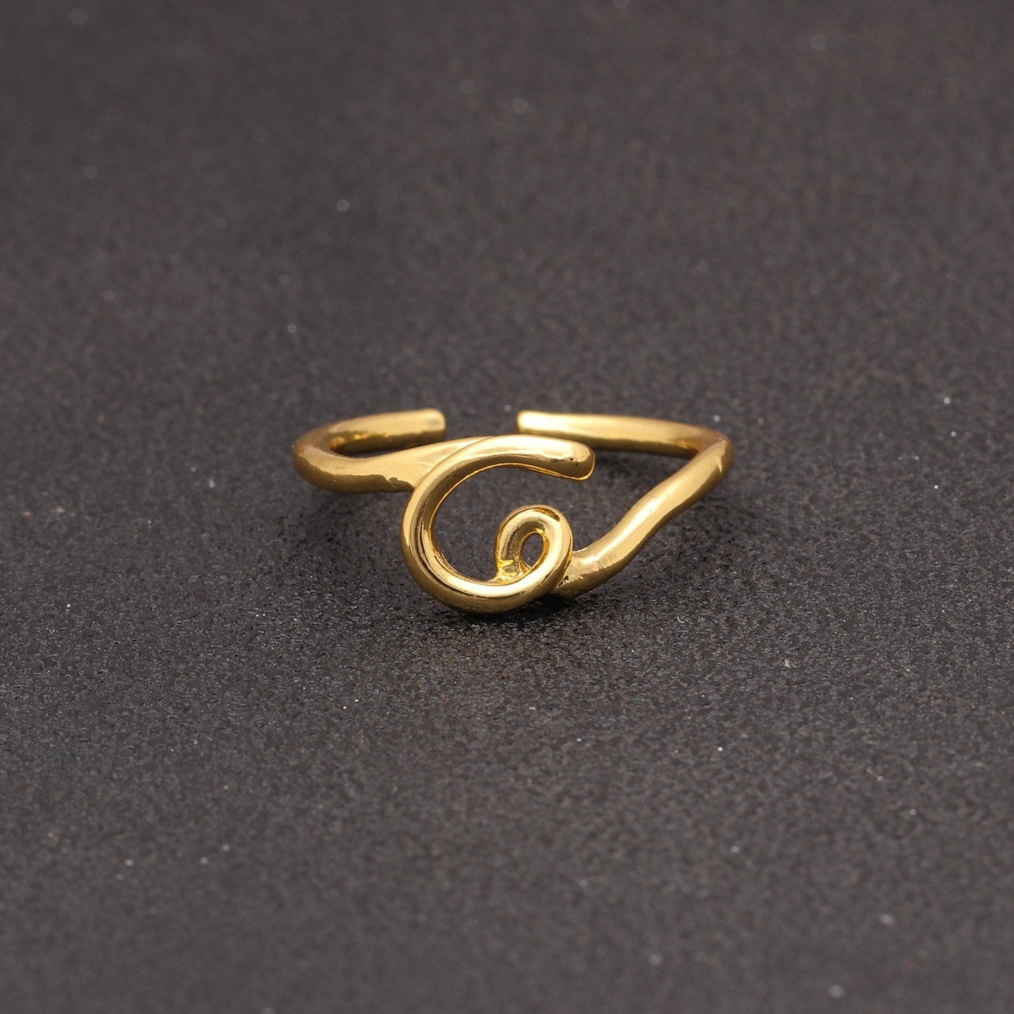 Goldtone Tone  Sleek Initial Curved Adjustable Ring ITALY Design