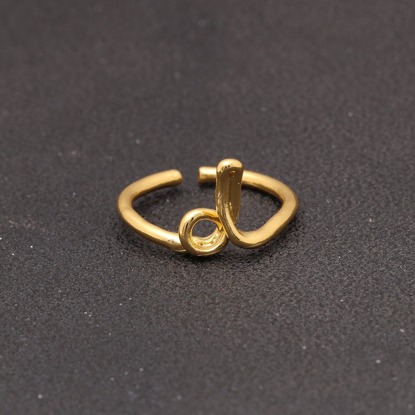 Goldtone Tone  Sleek Initial Curved Adjustable Ring ITALY Design