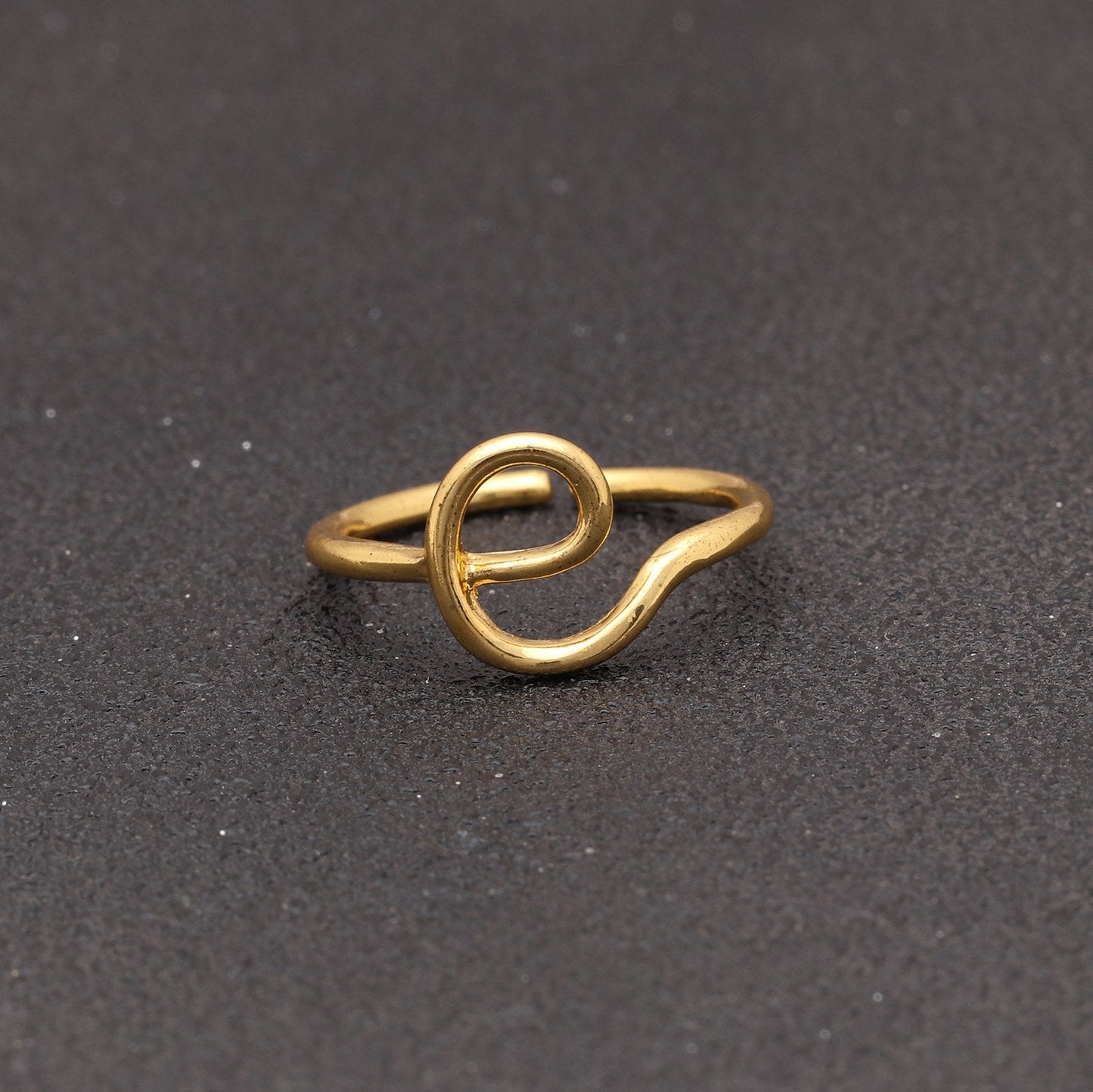 Goldtone Tone  Sleek Initial Curved Adjustable Ring ITALY Design
