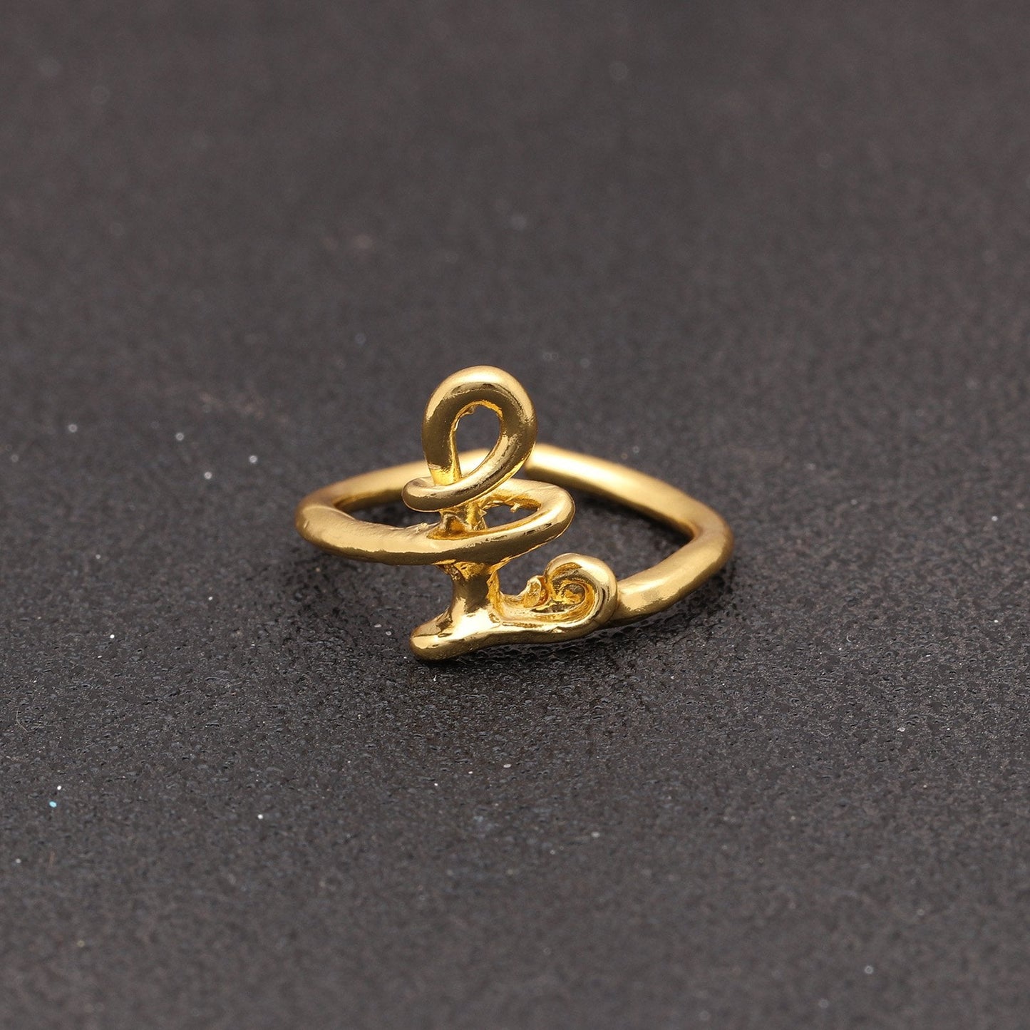 Goldtone Tone  Sleek Initial Curved Adjustable Ring ITALY Design
