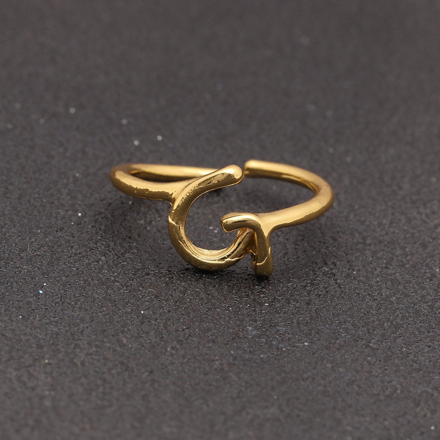 Goldtone Tone  Sleek Initial Curved Adjustable Ring ITALY Design