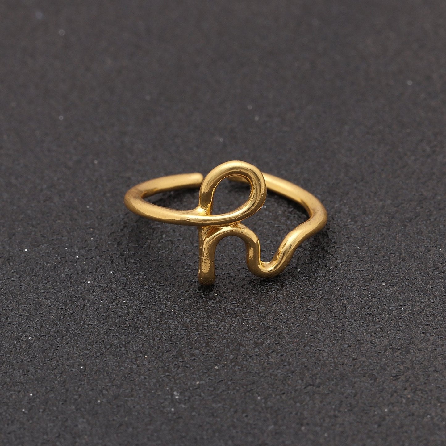 Goldtone Tone  Sleek Initial Curved Adjustable Ring ITALY Design