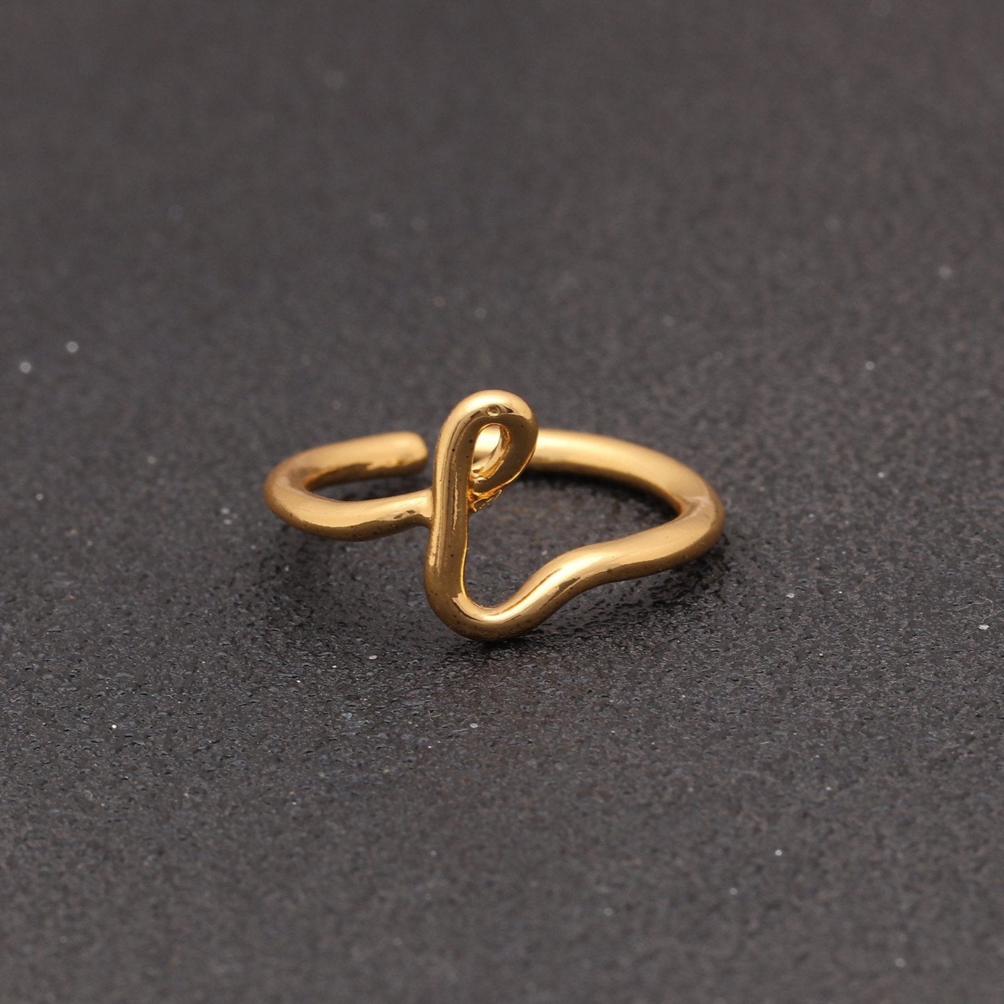 Goldtone Tone  Sleek Initial Curved Adjustable Ring ITALY Design